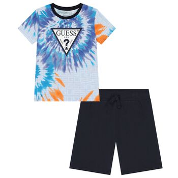 Boys Blue Logo Tie-Dye Shorts Set
