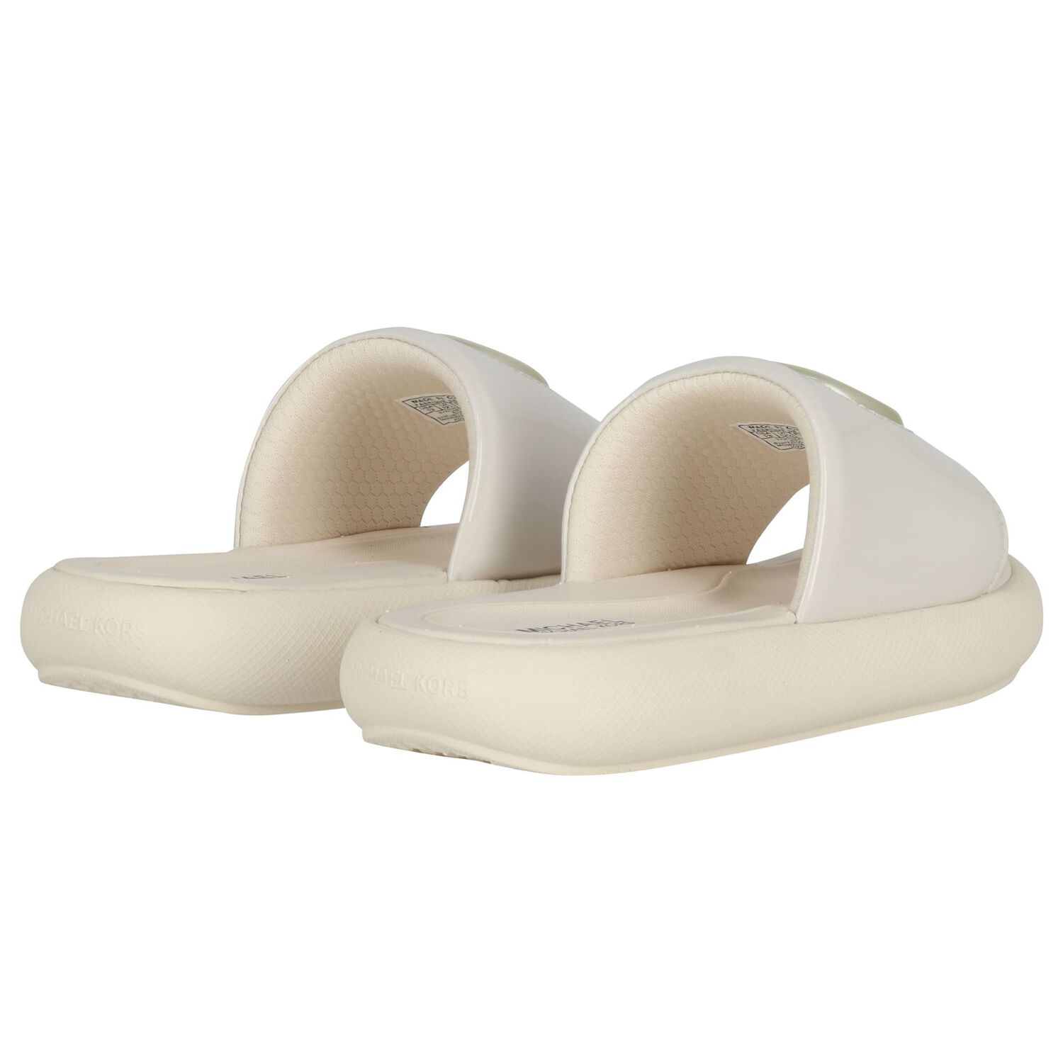 Girls Beige Patent Leather Sliders, 1, hi-res