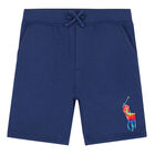 Boys Navy Logo Shorts, 2, hi-res