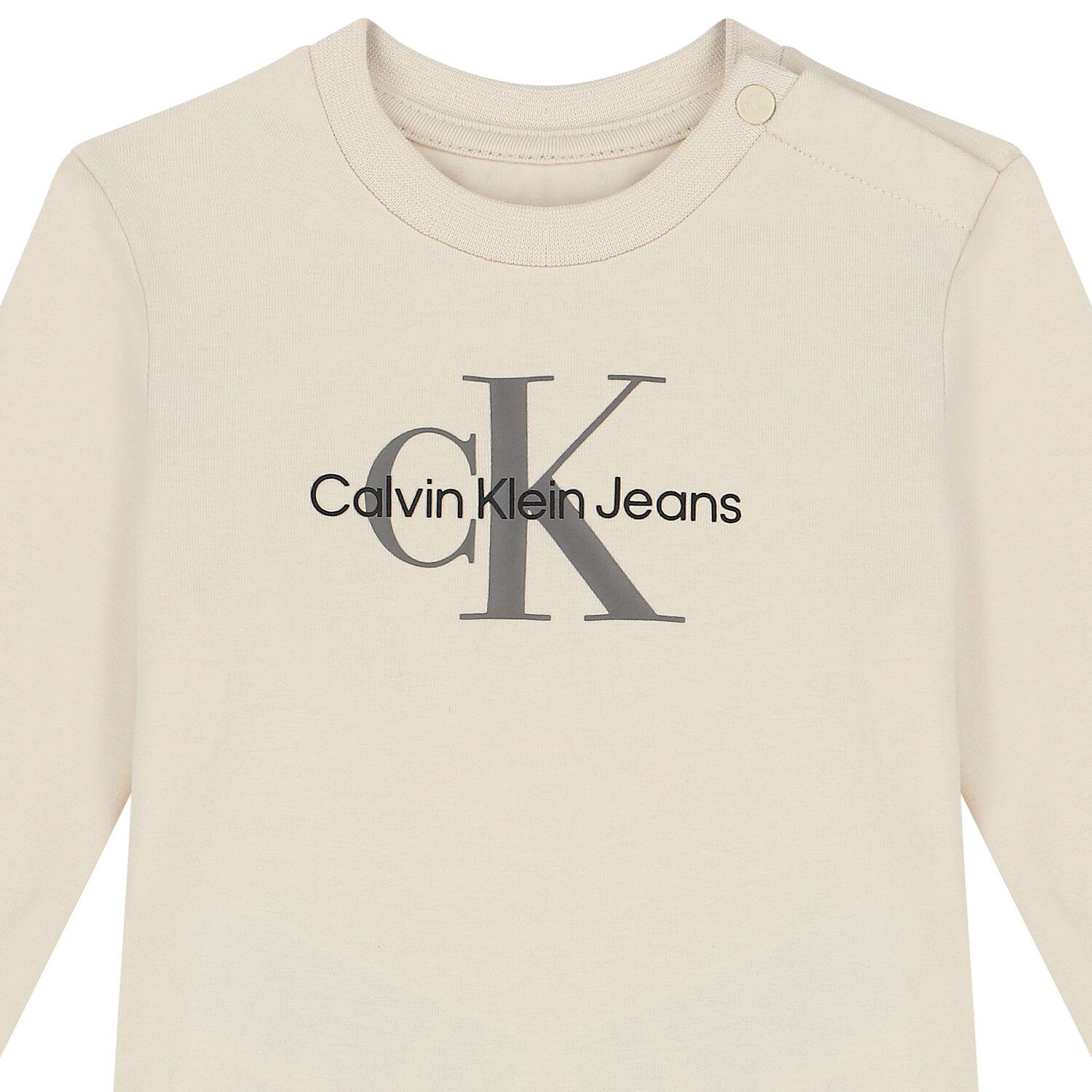 Baby Boys Beige Logo Long Sleeve Top, 2, hi-res