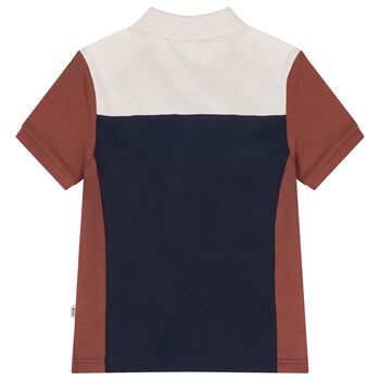 Boys Navy Blue, Orange & Ivory Logo Polo Shirt