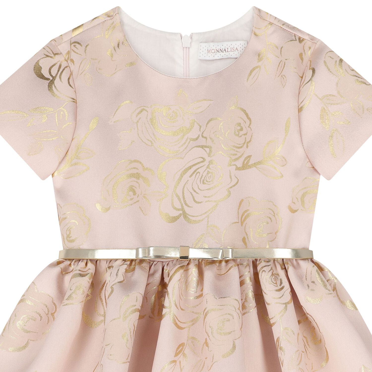 Girls Beige & Gold Rose Dress, 2, hi-res