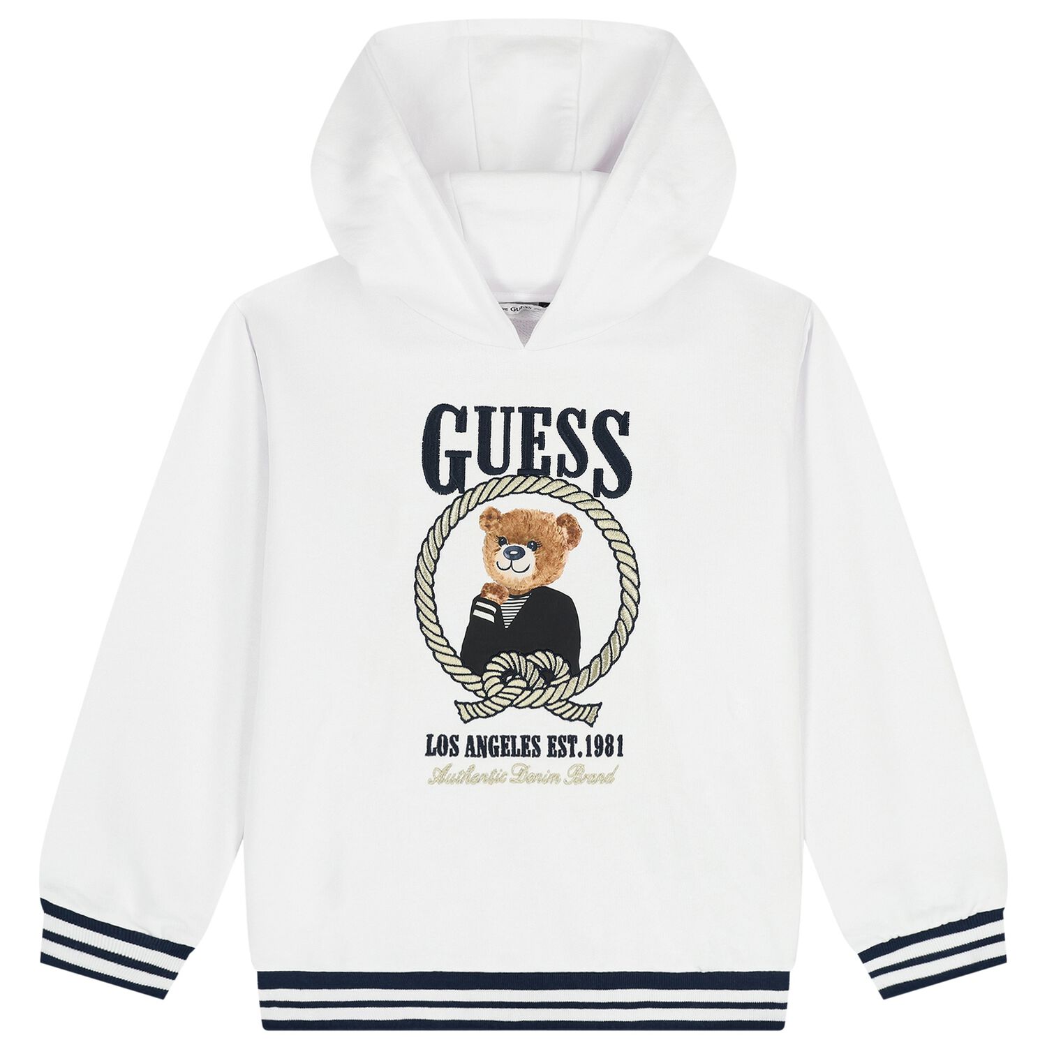 Girls White Teddy Bear Logo Hooded Top, 1, hi-res