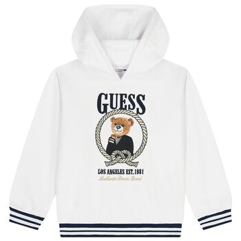 Girls White Teddy Bear Logo Hooded Top