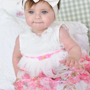 Baby Girls White & Pink Floral Tulle Dress