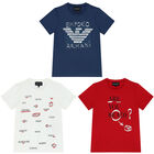Boys Navy Blue, Ivory & Red Logo T-Shirts ( 3-Pack ), 1, hi-res