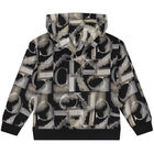 Boys Black Logo Hooded Top, 1, hi-res