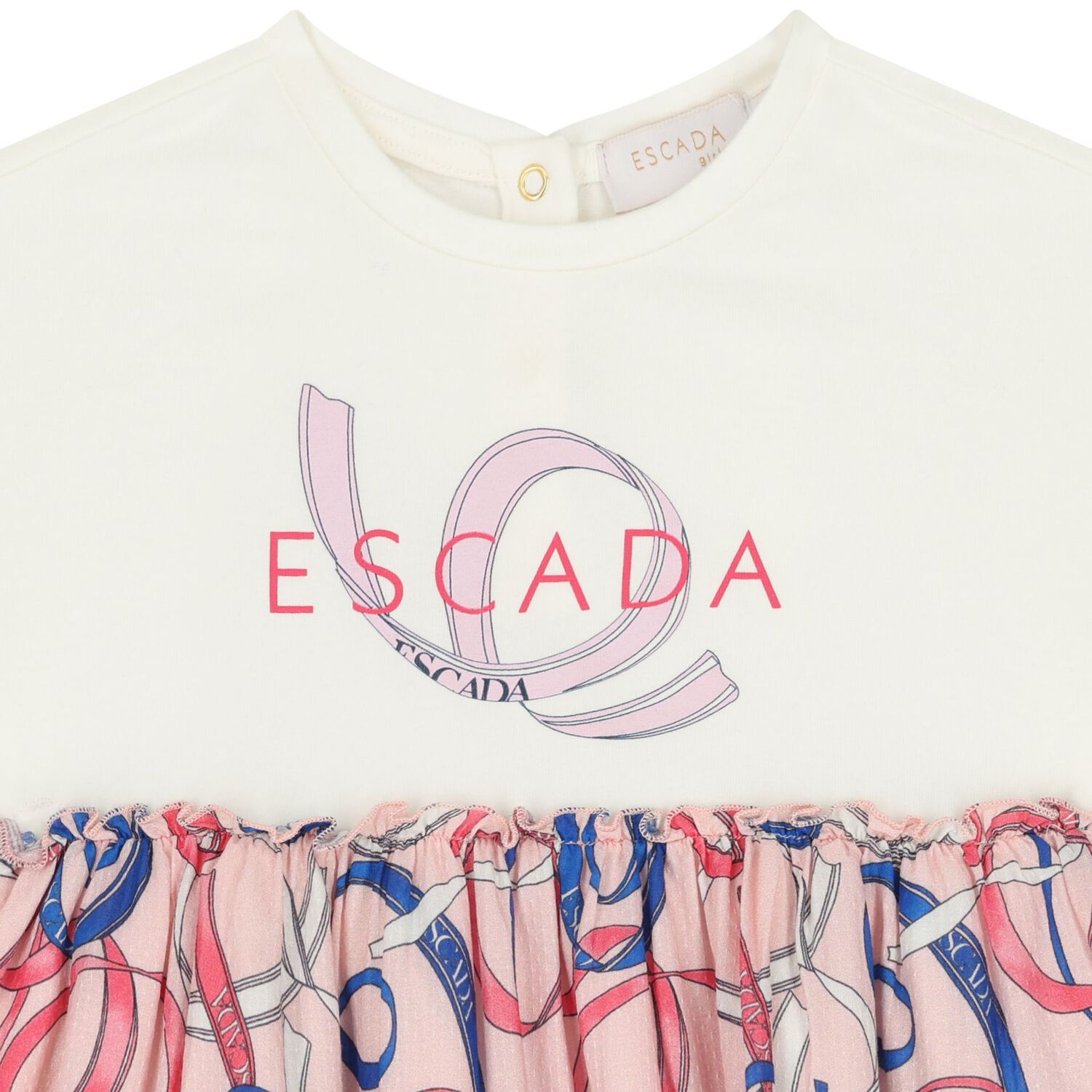 Younger Girls Ivory & Pink Ribbon Dress, 1, hi-res