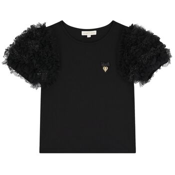Girls Black Tulle Sleeve T-Shirt