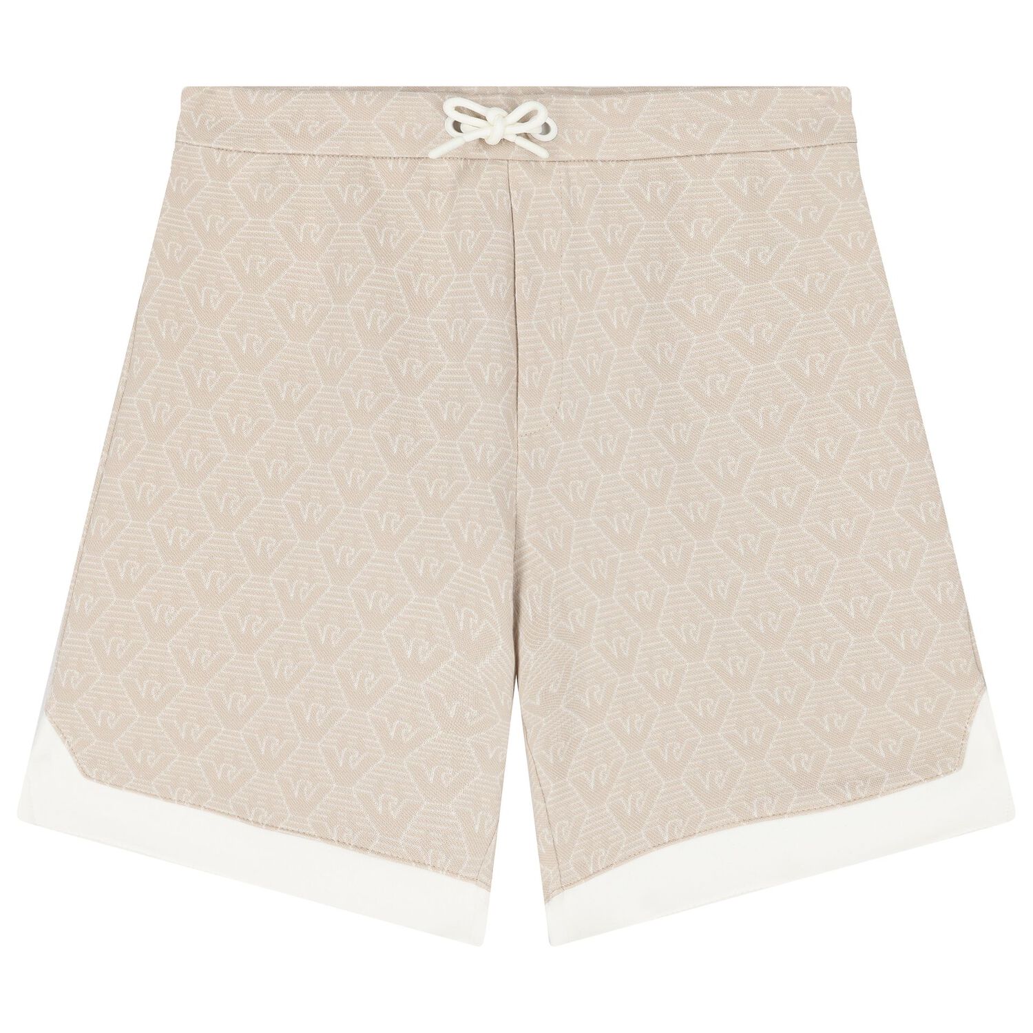 Boys Ivory & Beige Logo Shorts Set, 1, hi-res