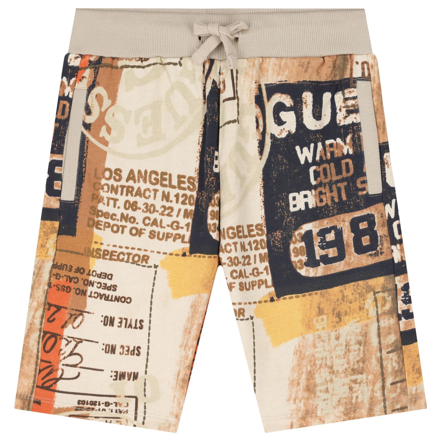 Boys Beige Logo Shorts, 1, hi-res