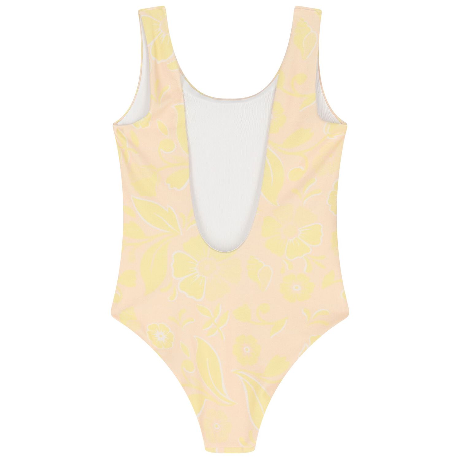 Girls Pink & Yellow Floral Swimsuit, 1, hi-res