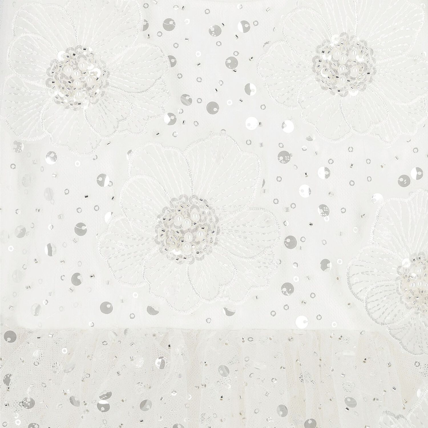 Girls White Sequin Tulle Flower Dress, 1, hi-res image number null