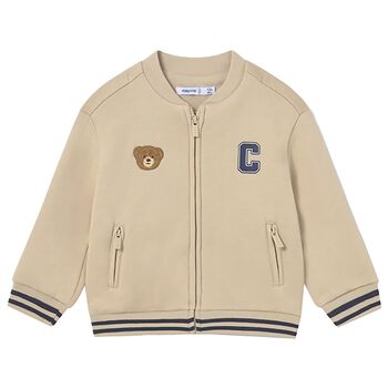 Younger Boys Beige Teddy Bear Zip Up Top