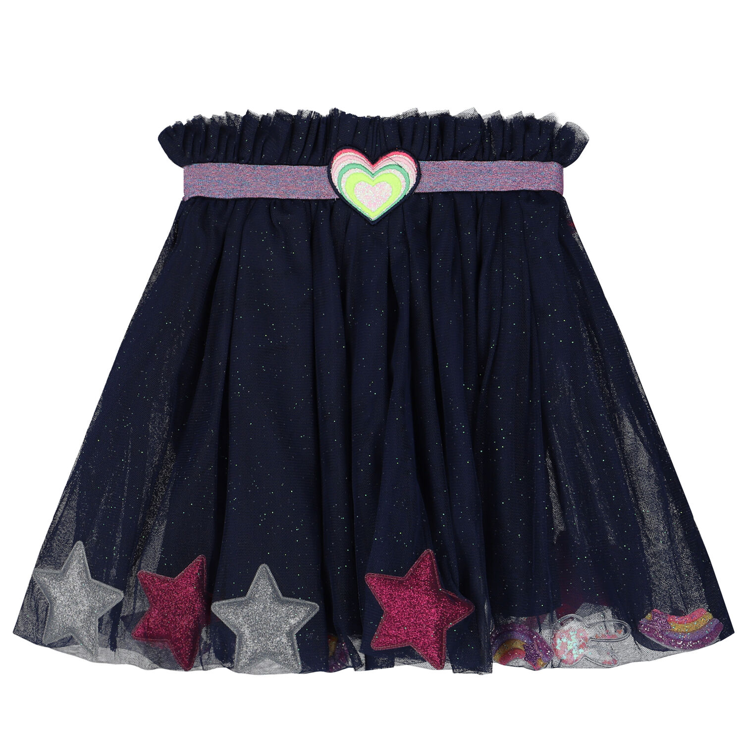 Girls Navy Blue Heart & Star Tulle Skirt, 1, hi-res