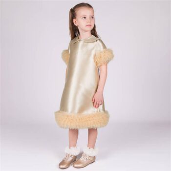 Girls Gold Satin & Ruffle Tulle Dress