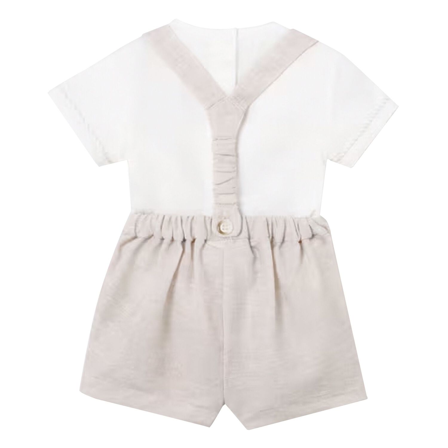 Baby Boys White & Beige Dungaree Set, 1, hi-res image number null