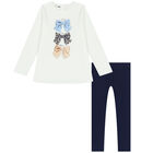 Girls Ivory & Navy Sequin Leggings Set, 2, hi-res