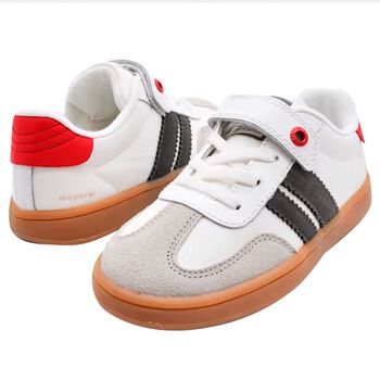 Boys Ivory & Red Trainers