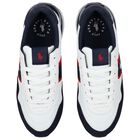 Boys White & Navy Blue Logo Trainers, 1, hi-res