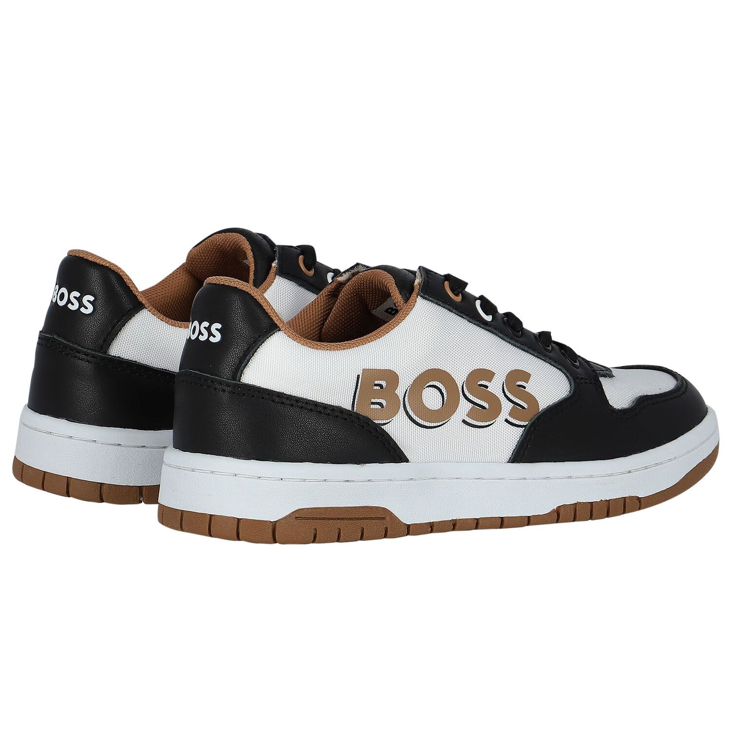 Boys Black & White Logo Trainers, 1, hi-res