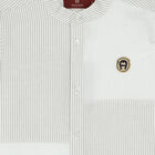 Boys White & Grey Striped Logo Shirt, 1, hi-res