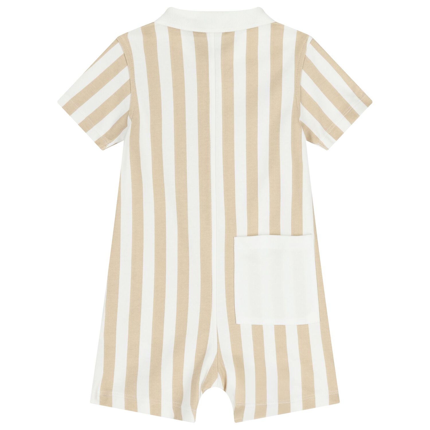 Baby Boys Beige & White Striped Logo Romper, 1, hi-res