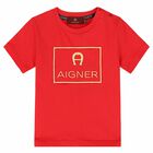 Younger Boys Red & Gold Logo T-Shirt, 3, hi-res