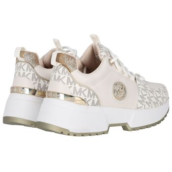 Girls Ivory & Gold Logo Trainers