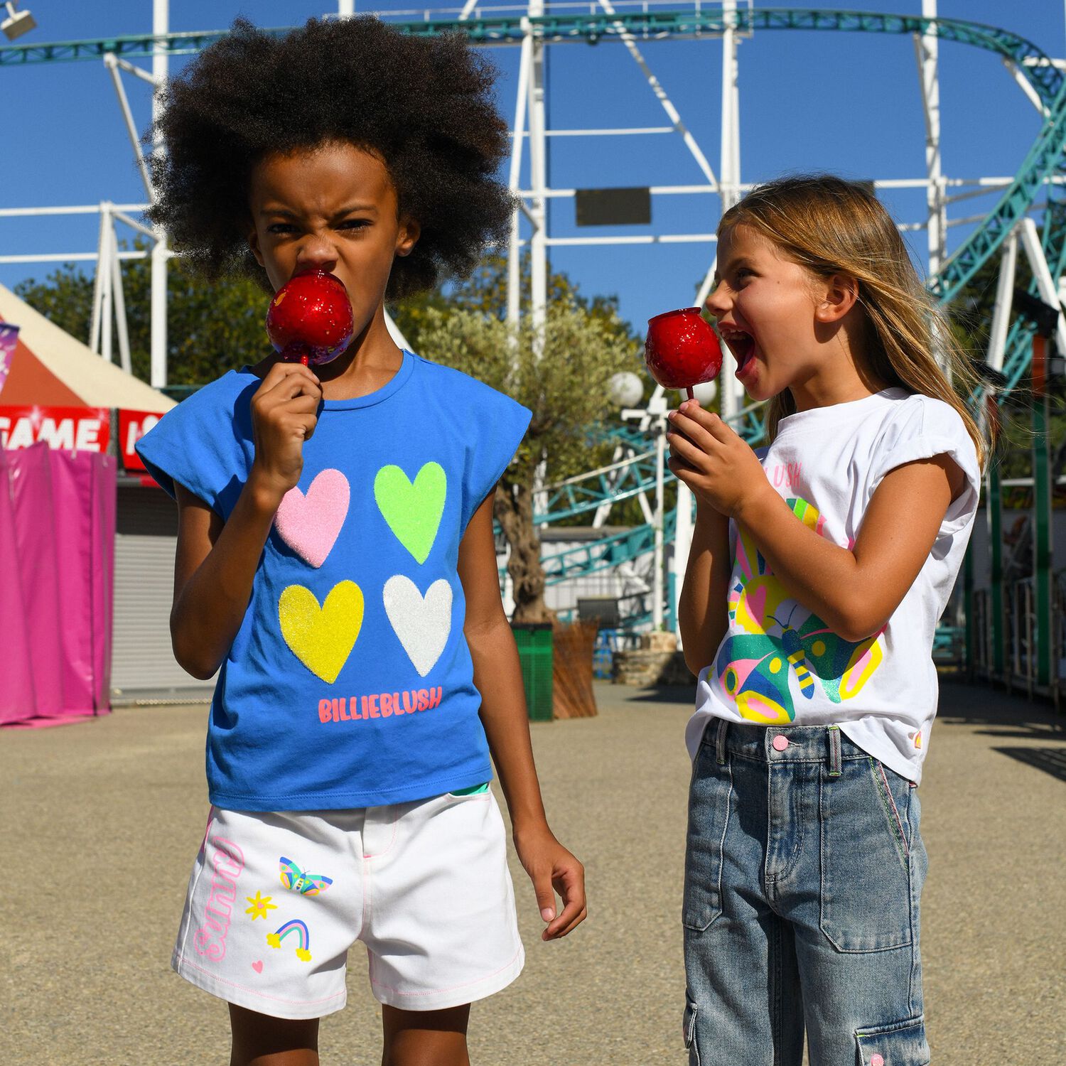 Girls Blue Hearts Logo Top, 1, hi-res