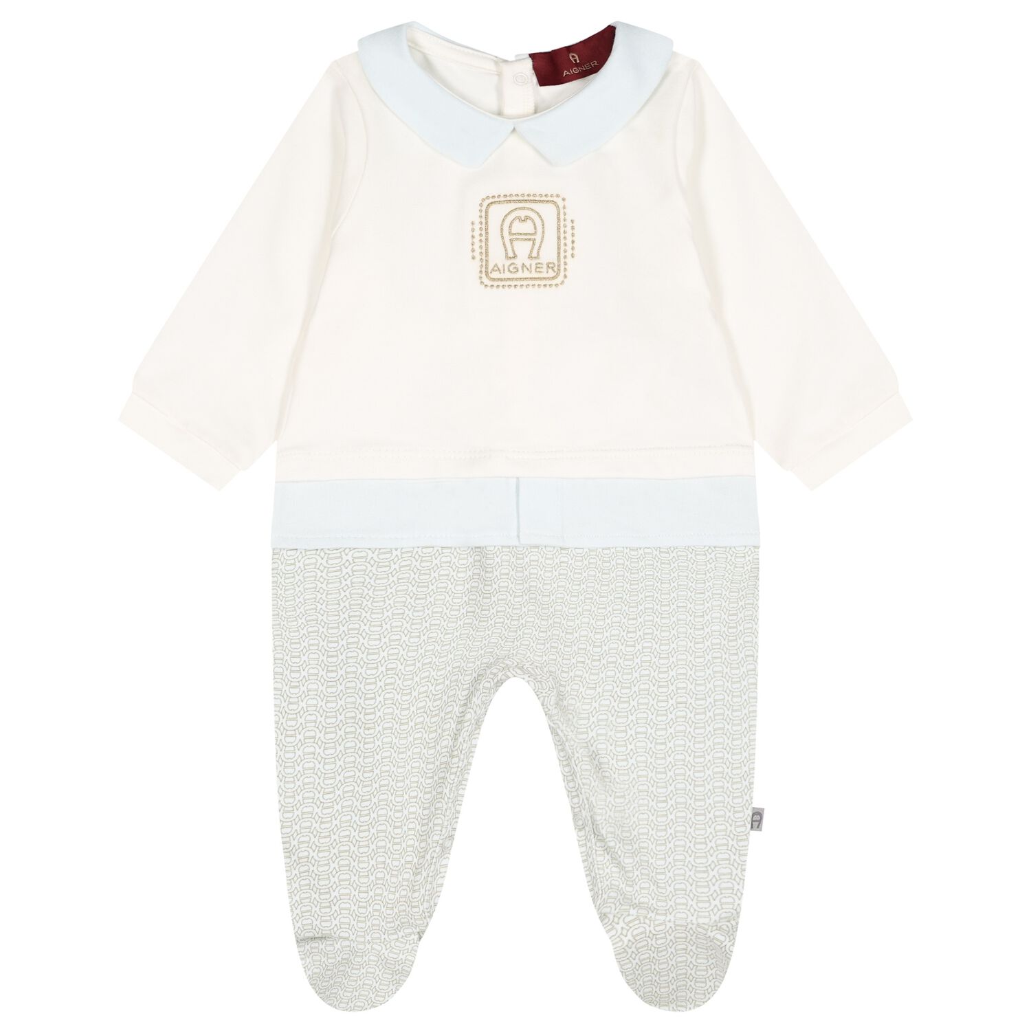 Baby Boys Blue & Gold Logo Babygrow, 1, hi-res