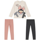 Girls White, Pink & Grey Leggings Set, 2, hi-res