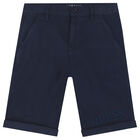 Boys Navy Blue Logo Chino Shorts, 1, hi-res