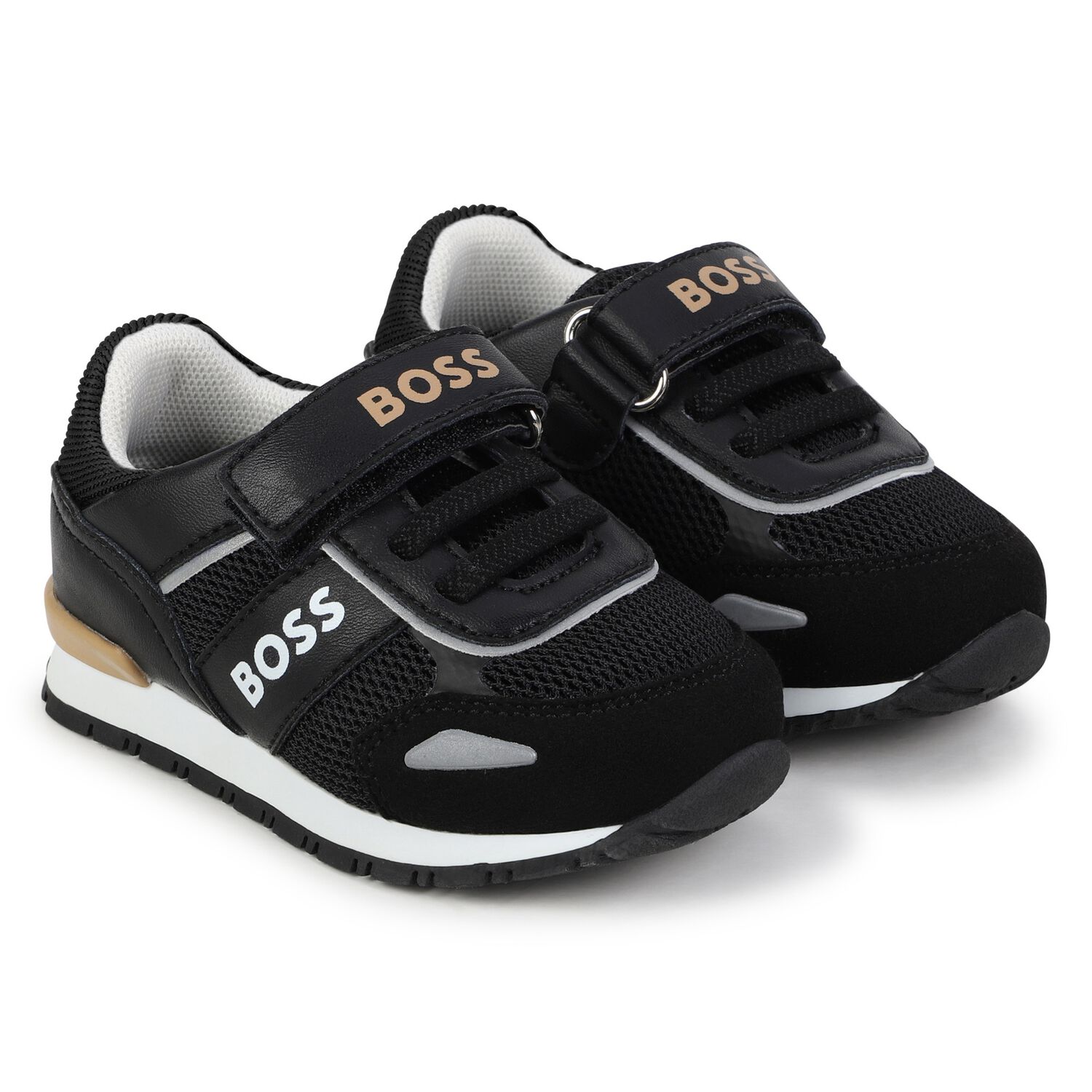 Younger Boys Black & Beige Logo Trainers, 1, hi-res image number null
