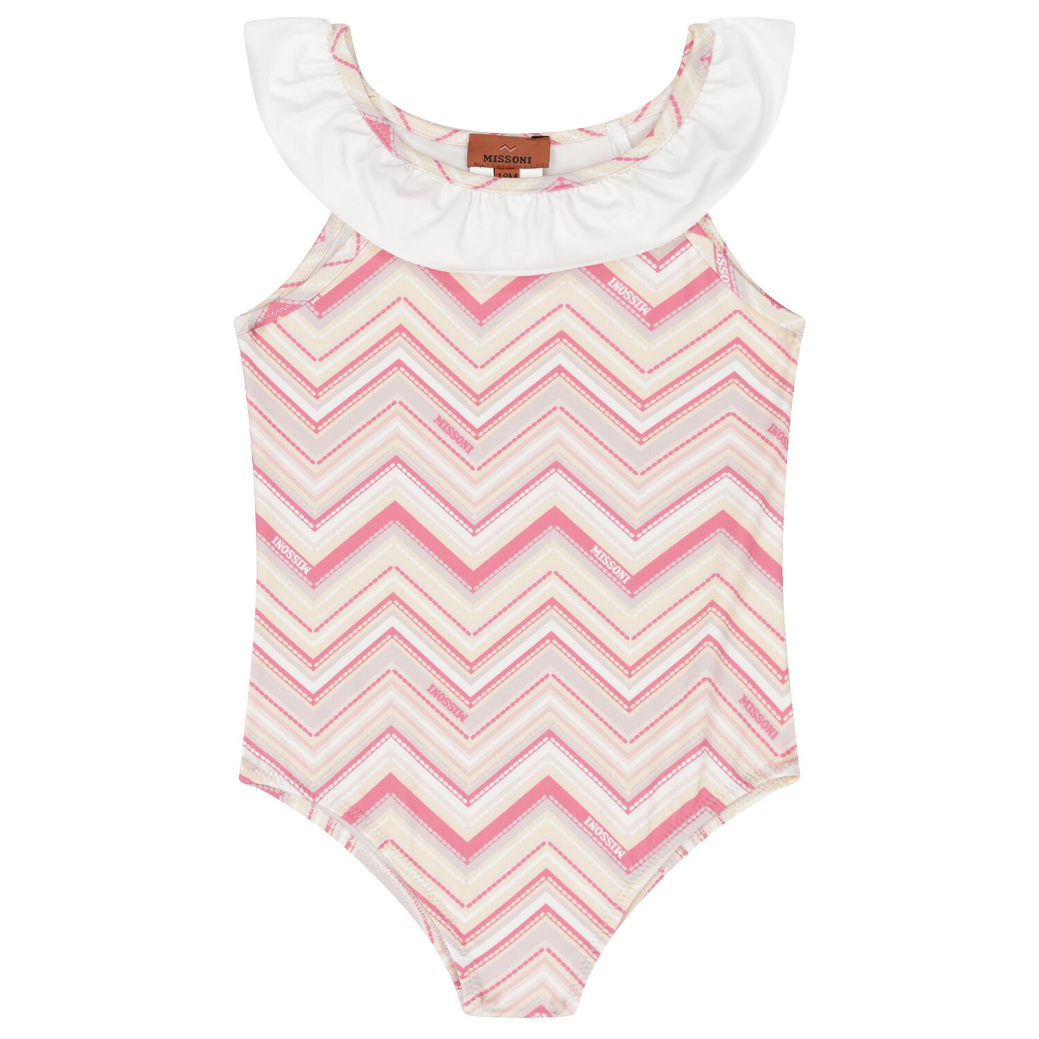 Younger Girls Pink & White Zig Zag Swimsuit, 1, hi-res