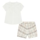 Younger Boys Ivory & Beige Shorts Set, 1, hi-res