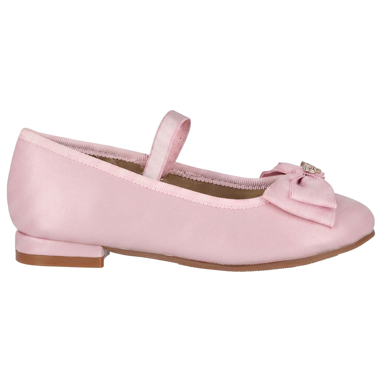 Girls Pink Bow Leather Shoes, 1, hi-res
