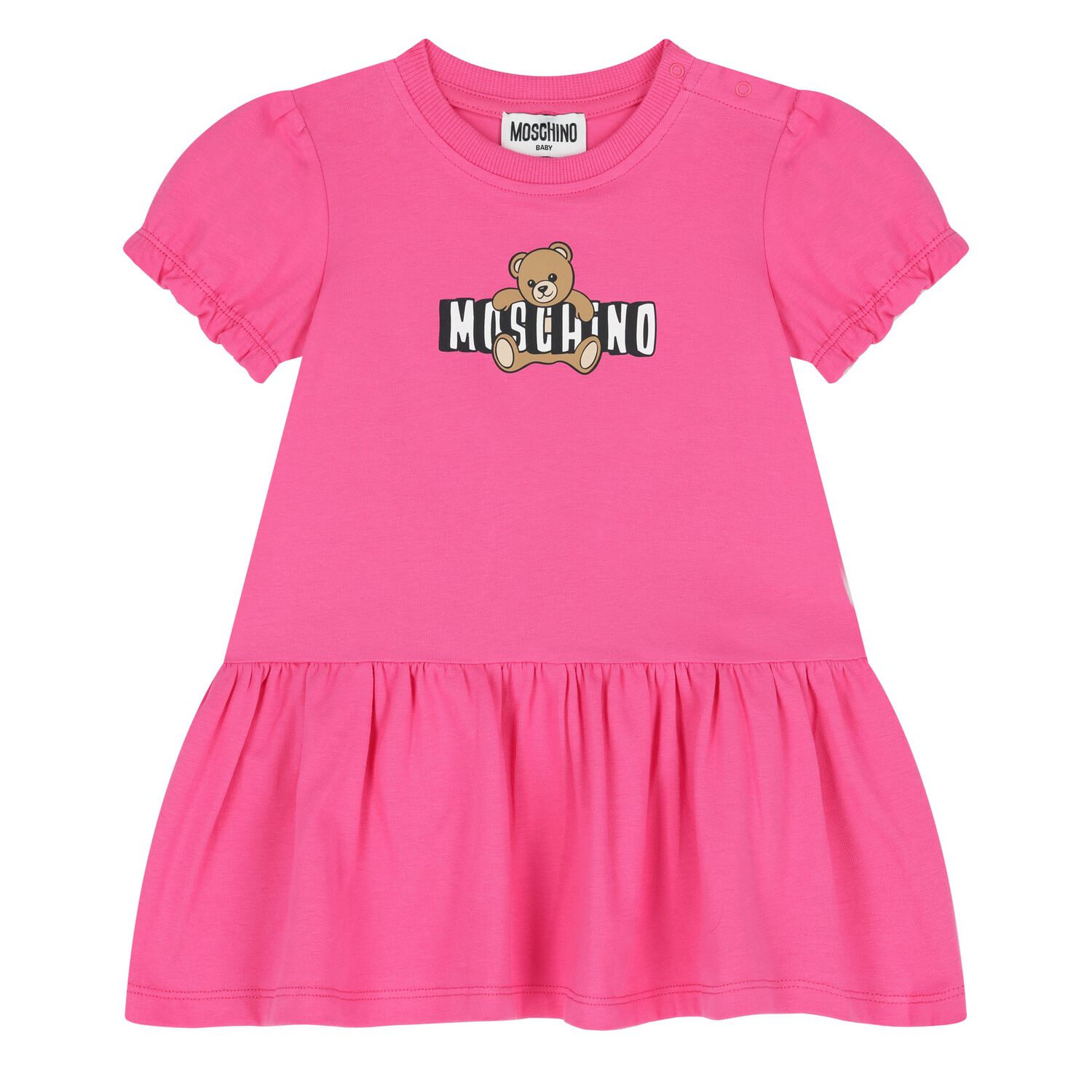 Younger Girls Pink Teddy Bear Logo Dress, 5, hi-res