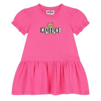 Younger Girls Pink Teddy Bear Logo Dress