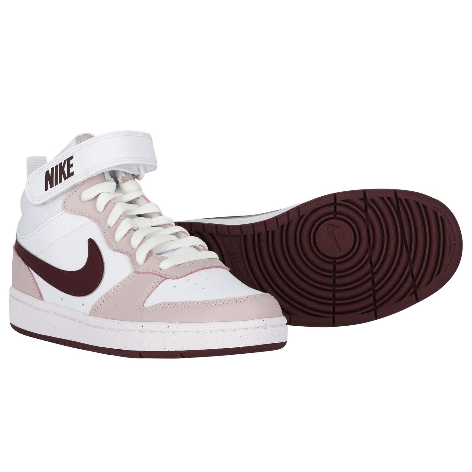 White & Pink Nike Court Borough Mid 2 Trainers, 1, hi-res