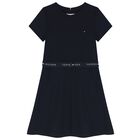 Girls Navy Blue Logo Dress , 1, hi-res