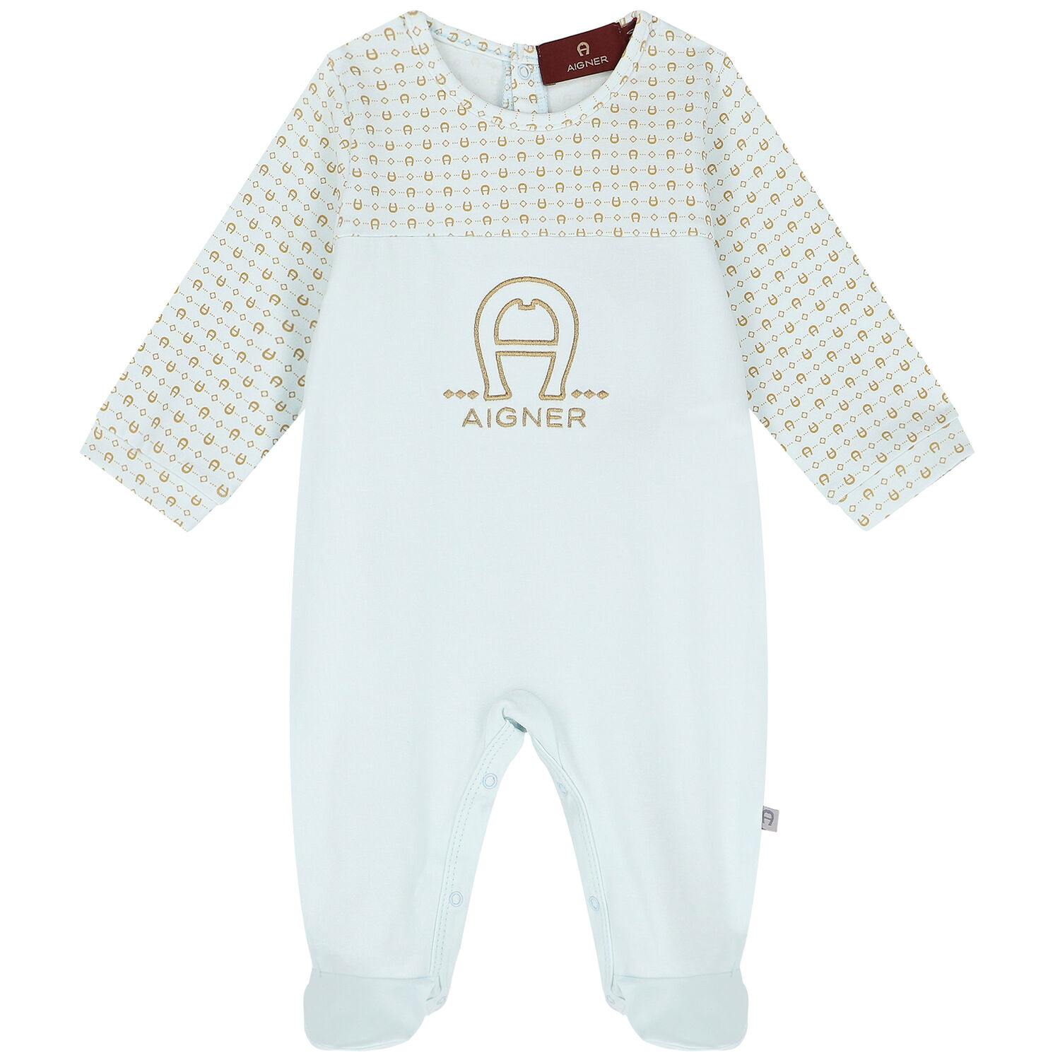 Baby Boys Blue & Gold Pima Cotton Logo Babygrow, 1, hi-res