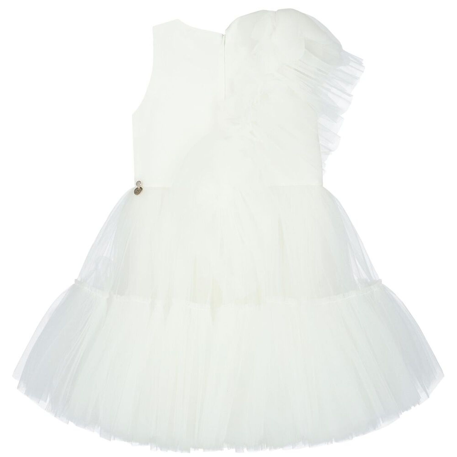 Girls White Tulle Flower Dress, 1, hi-res image number null