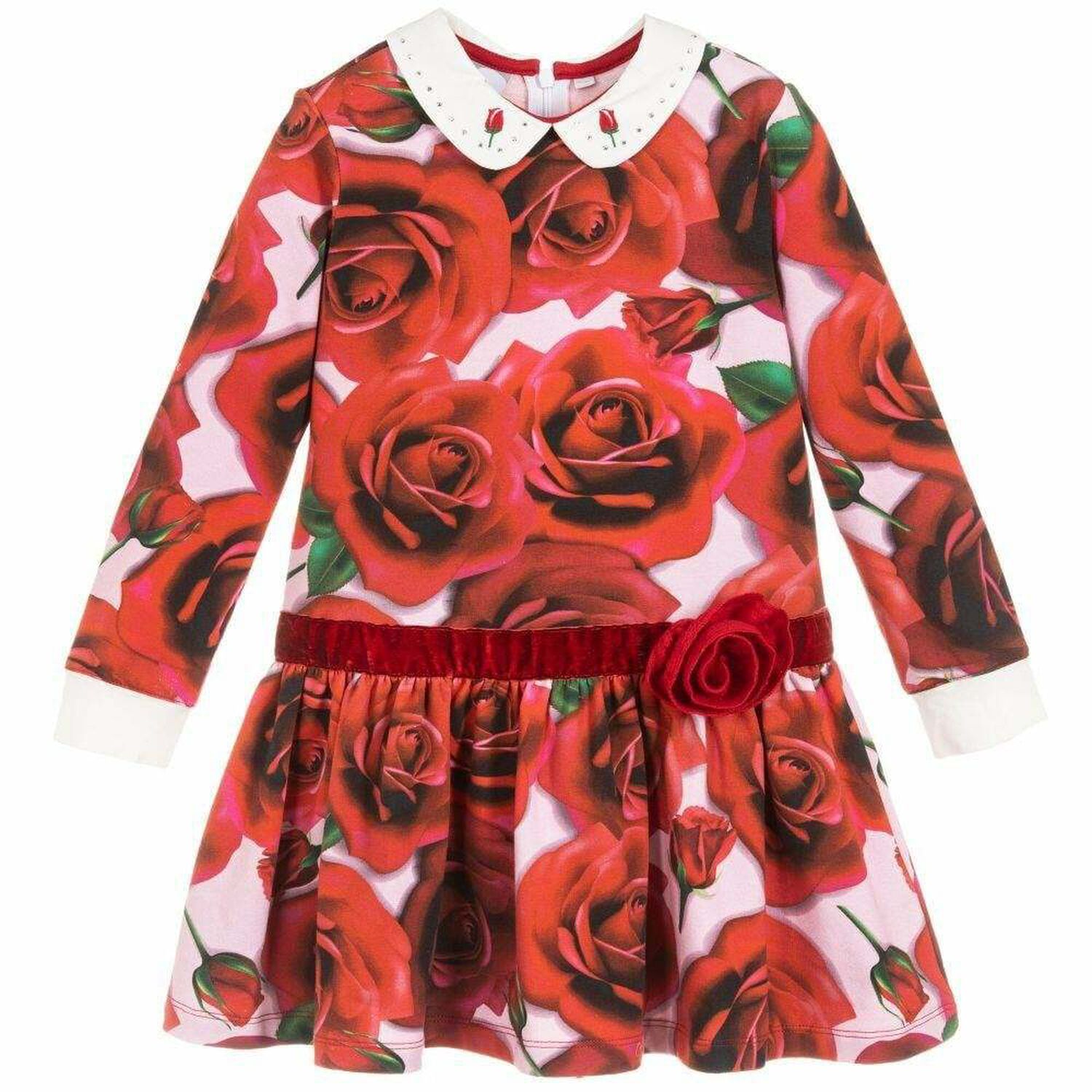 Girls Rose Print Dress, 1, hi-res