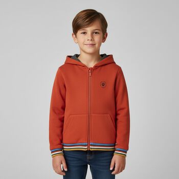Younger Boys Orange Tiger Zip Up Top