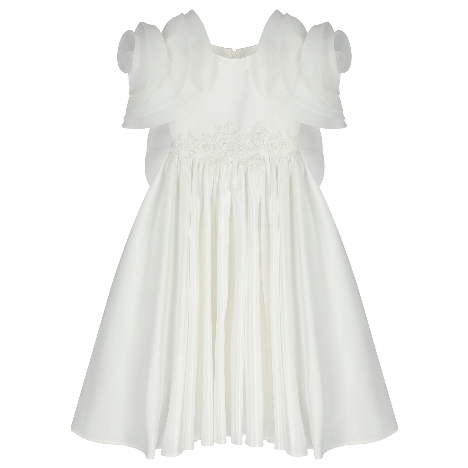 Girls Mirana White 3D Rose Sleeve Tulle Dress, 1, hi-res
