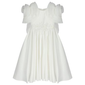 Girls Mirana White 3D Rose Sleeve Tulle Dress