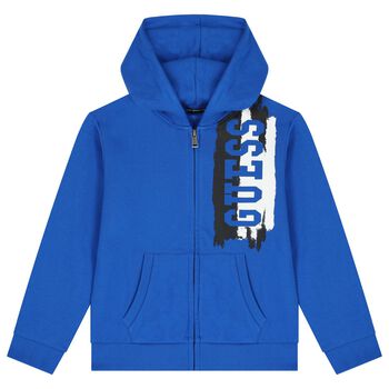 Guess Boys Blue Logo Hooded Zip Up Top, 1 Boys Blue Logo Hooded Zip Up Top