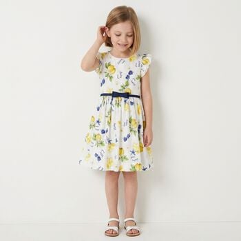 Girls White & Yellow Lemon Dress 