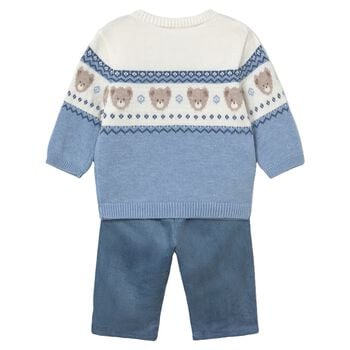 Younger Boys Blue & Ivory Teddy Bear Trouser Set